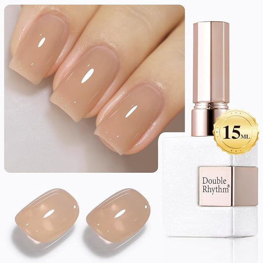 Double Rhythm Gel Polish 15ML Jelly Sheer Pastel Light Milky Color Pearl White Bottle 1 PC 0.5 OZ Full Size Nail Art Salon at Home (Translucent Tea-D1496)