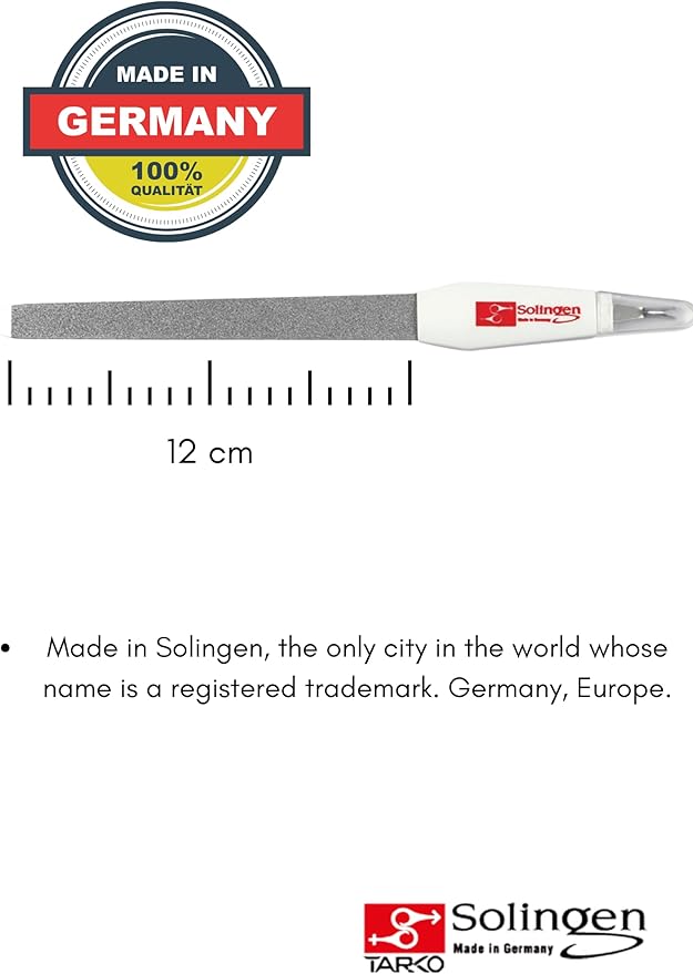 Solingen Germany 2-in-1 Nail File & Cuticle Trimmer | Stainless Steel Sapphire Fingernail & Toenail File for Manicure & Pedicure | Durable Professional Tool