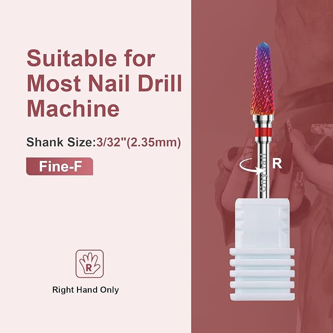 3/32" 2PCS Clean Cone Bits Fine Grit Carbide Cuticle Cleaner Bit for Electric Nail Drills – Professional Manicure Tool for Nail Salons and Home Use (F Grit. Purple)