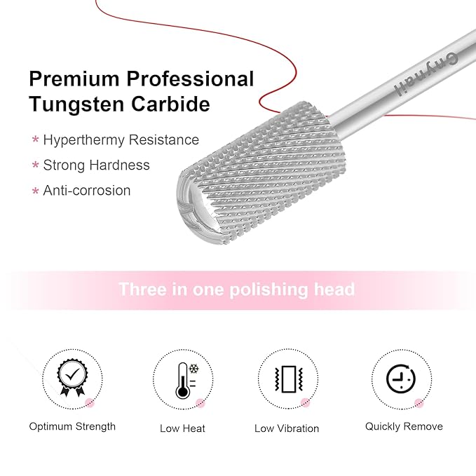 3/32" Large Barrel Smooth Round Top Tungsten Carbide Nail Drill Bit Safety Bit for Gel & Acrylic Removal, 2-Way Rotating Efile Tip, Salon Electric File Accessory (M Grit, Silver)
