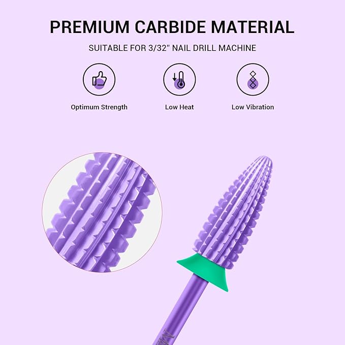 MelodySusie Typhoon Nail Drill Bits, 3/32'' Carbide Tungsten Multi-function Bits, Fast Remove Acrylic or Hard Gel for Manicure Pedicure Salon Professional or Beginner, Purple, Coarse