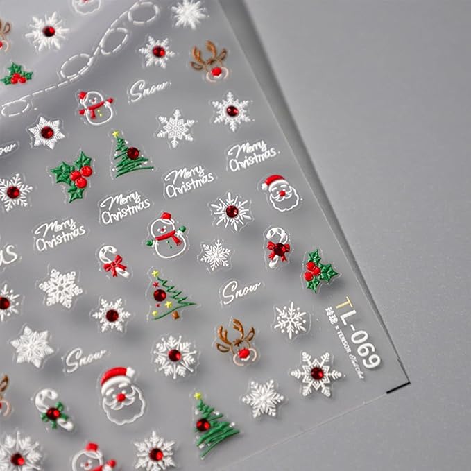 5D Christmas Nail Art Stickers Embossed Snowflakes Nail Stickers Christmas Tree Santa Claus Elk Winter Holiday Nail Design Xmas Nail Decals Nail Art Supplies for Christmas Nails DIY Manicure