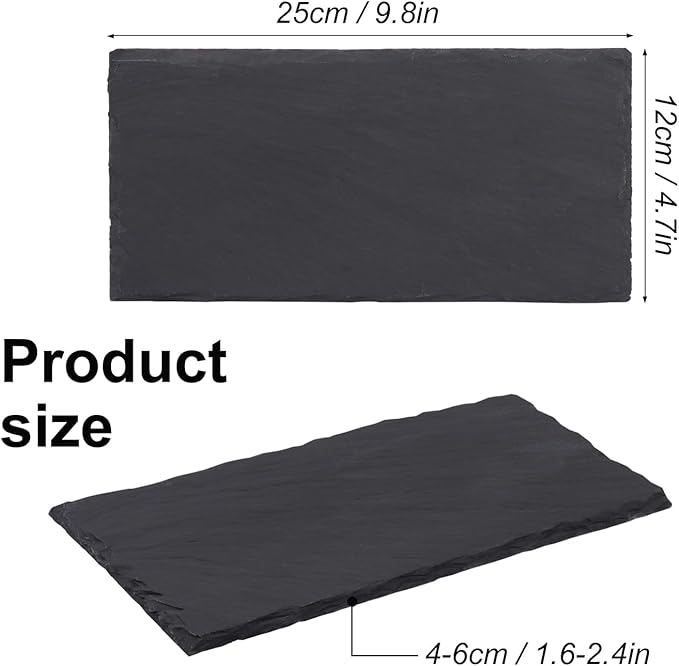 12 Pack 10 x 4.72 Inch Slate Cheese Boards, Black Rectangle Slate Charcuterie Boards, Natural Charcuterie Stone Plates for Parties, Gifts, and Special Events, Cheese, Sushi, Food.