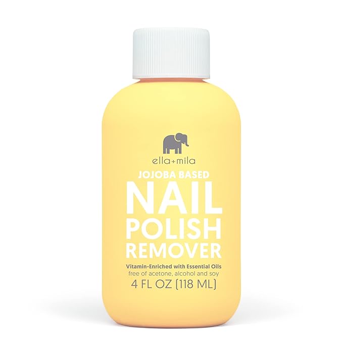 ella+mila Jojoba Nail Polish Remover Non-Acetone Nail Polish Remover - Non-Toxic Fingernail Polish Remover - Enriched With Jojoba oil & Vitamins (4 fl oz) Yellow
