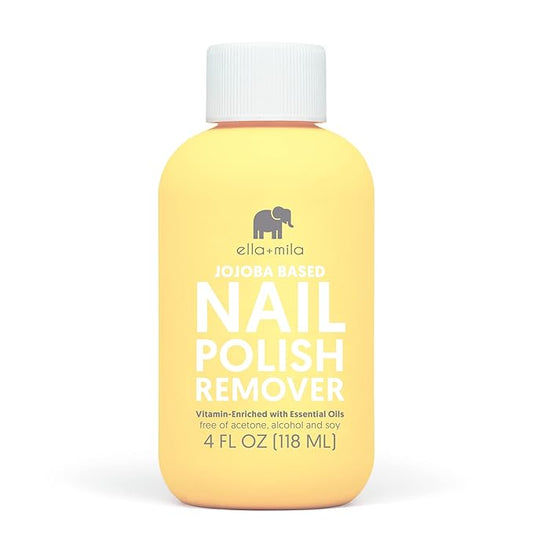 ella+mila Jojoba Nail Polish Remover Non-Acetone Nail Polish Remover - Non-Toxic Fingernail Polish Remover - Enriched With Jojoba oil & Vitamins (4 fl oz) Yellow