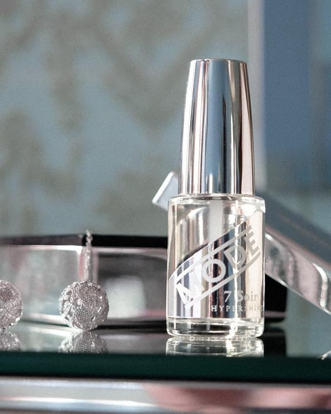 MODE Hypershine Ultra Glossy Top Coat Nail Polish Clear Nourishing Nail Lacquer, Multi-Use Strengthener Hardener Protector, Long Wear Supreme Shine, Pro Contour Brush, NY Made, 7 Soir Le Vernis