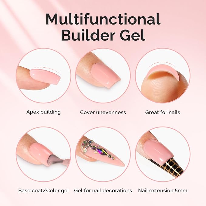 MelodySusie Hema Free Milky Pink Builder Nail Gel for Nails Thickening, 0.5 Fl Oz, Soak Off UV Extension Gel, Nail Art Design Salon DIY Manicure at Home for Women H1402