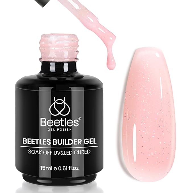 Beetles Builder Gel for Nails-Starlit Nude 7 in 1 Nail Thickening Strengthening Building Apex for Beginner DIY Salon at Home,Shimmer Pink Builder Nail Gel,UV & LED Lamp Cured Needed
