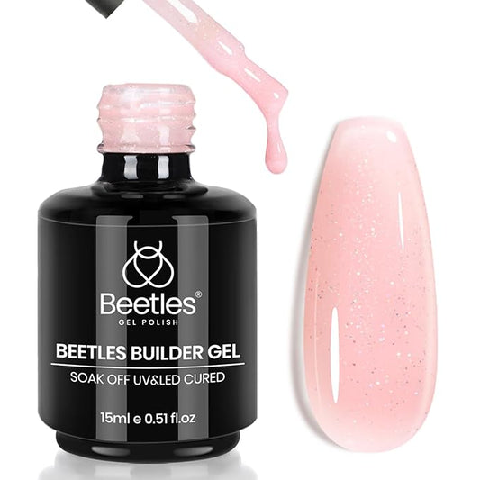 Beetles Builder Gel for Nails-Starlit Nude 7 in 1 Nail Thickening Strengthening Building Apex for Beginner DIY Salon at Home,Shimmer Pink Builder Nail Gel,UV & LED Lamp Cured Needed