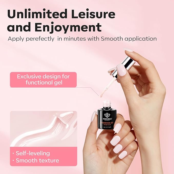 modelones Builder Nail Gel, 2 Pcs Cover Nude and Rose Pink Gel Builder for Thickening Apex Building 8-in-One Rubber Color Base Polish Strengthener Extension LED Lamp Cured 10 ml DIY Home Salon