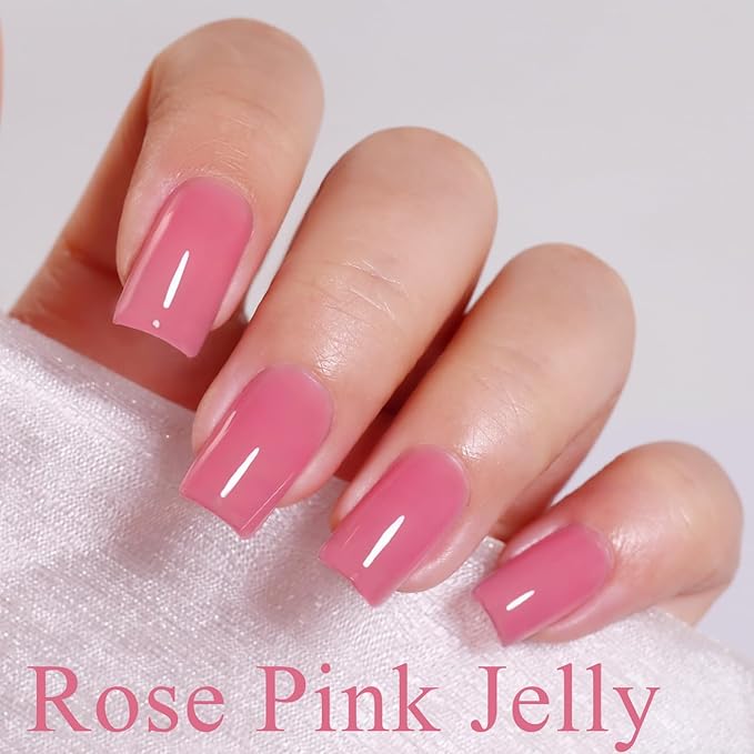 Imtiti Jelly Gel Nail Polish, Rose Pink Sheer Jelly Nail Gel Polish Soak Off UV LED Spring Summer Translucent Art Manicure Salon DIY Design 10ML
