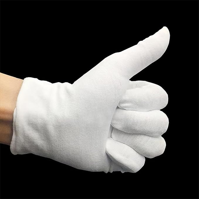12 Pairs White Cotton Gloves for Eczema Dry Hands Breathable Work Glove Liners Moisturizing Spa Jewelry Inspection Etiquette Gloves Stretchy Fit for Men Women 24PCs Archival Photo Gloves (Large)