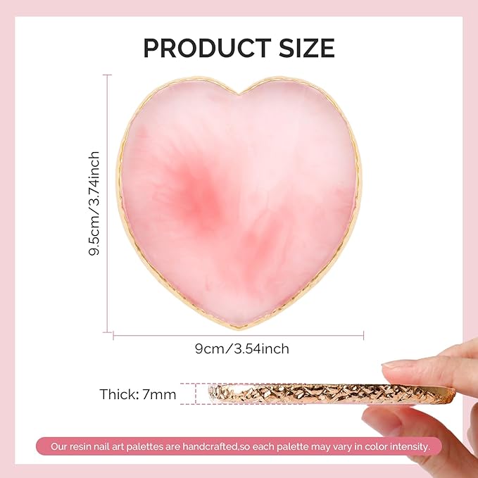 MelodySusie 1PC Heart Shape Resin Nail Art Palette, Professional Color Mixing Board for Gel Polish, Acrylics, Pigment Blending, Salon and DIY Makeup Artist Tool, Pink