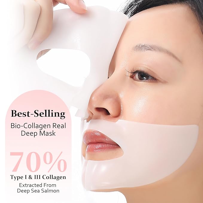 Collagen Night Wrapping Mask, Bio-Collagen Face Masks - Deep Hydrating Overnight Face Mask, Korean Skincare, 4 PCS Facial Treatments & Masks for Women - Firming & Moisturizing
