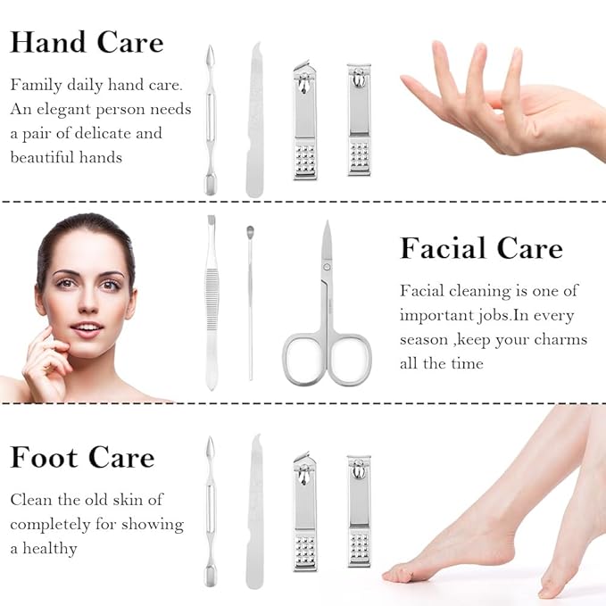 Manicure Set, Nail Clipper Kit, Nail Care Kit, Nail Care Set, Stainless Steel Professional Manicure Kit Tools, 8 In 1 Portable Travel Grooming Kit, Christmas Gifts for Men Husband Boyfriend, Silver