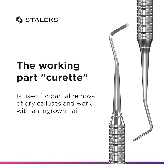 Staleks Pro Pedicure Curette Expert 20 Type 2 – Professional Double-Ended Pedicure Tool Ingrown Nail & Callus Remover Stainless Steel Ergonomic Grip Corrosion Resistant