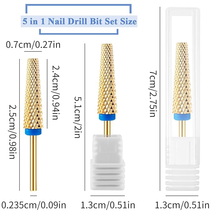 Wolfride 4Pcs 5 in 1 Professional Nail Drill Bit Set - Super Long 3/32" Carbide Tungsten Electric Nail File Bits for Manicure, Pedicure, Cuticle, Gel Polishing & Acrylic Nails M, C, F, XF