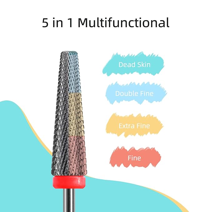 24mm Super Long 5 in 1 Nail Drill Bits, Cross Tapered Carbide Bit, 3/32" Two-way Rotate Drill Bits for Nails, Remove Acrylic Nails/Gel, Electric File Tool Drills Manicure Accessories (F)