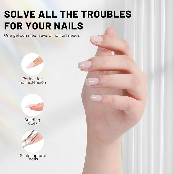 Aokitec Builder Nail Gel, 15ml Clear Gel Builder for Nails 7-in-1 Nail Extension Gel in Bottle Hard Gel for Nail Strengthen & Repair Adheasive Rhinestones Nail Art Design for Nail Salon Home DIY Gift