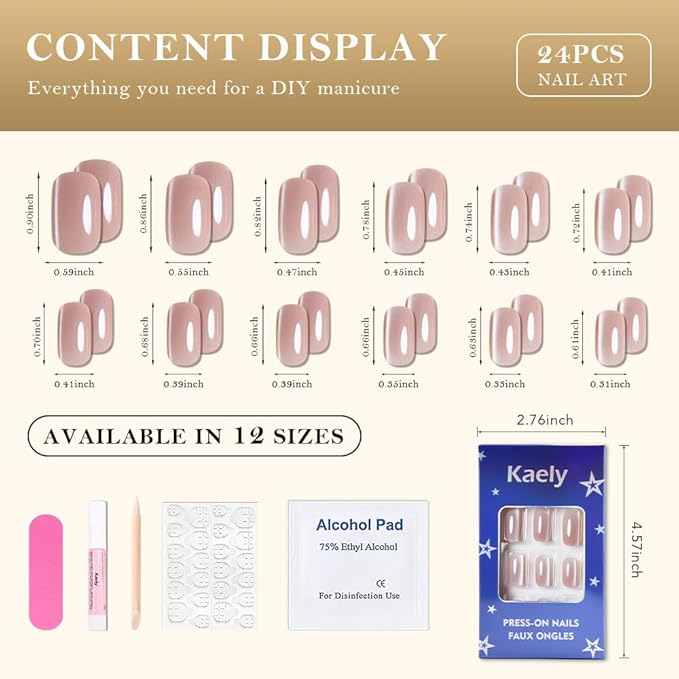 Nude Cat Eye Press on Nails Medium Square, Medium Square Press Glue on Nails Chrome for Women Gift, Nude Holographic Glitter Glossy Reusable Soft Gel Acrylic Fake Nail with Designs Cateye Effect