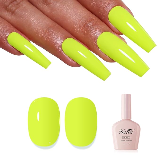 Imtiti Neon Gel Nail Polish, Neon Yellow Nail Gel Polish High Gloss Soak Off UV LED Spring Summer Nail Art Manicure Salon DIY Design 10ML