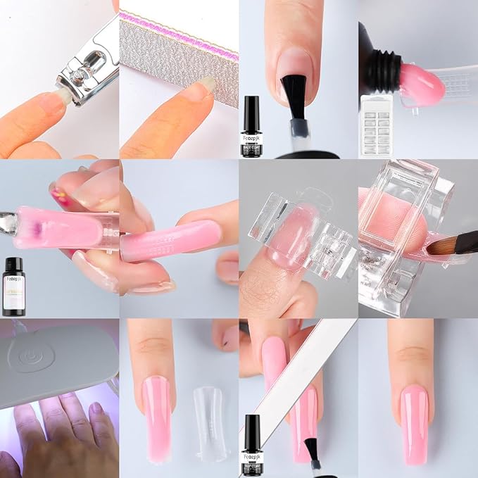 Poly Gel Nail Kit with UV Light, 12 Colors Builder Gel Nail Extension Kit for Beginners with Everything, Dual Nail Forms Slip Solution Chunky Glitter Poly Gel Nail Art Design Starter Kit