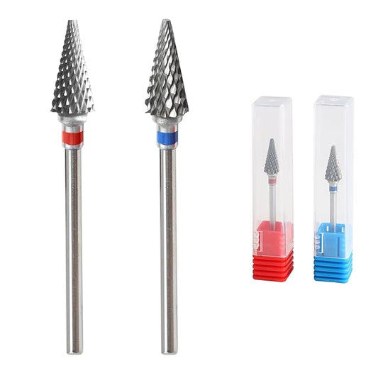 3/32" 5 in 1 Professional Carbide Nail Drill Bits Sets, 2 Pack Tungsten Safety Drill Bits Tech, Cuticle Bit Fast Remove for Manicurist Nail Salon Manicure Pedicure Gel Polishing (Pointed Head)