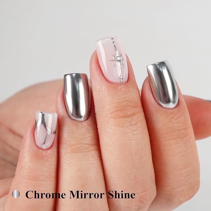 Imtiti Metallic Gel Nail Polish, Chrome Mirror Shine Gel Polish High Gloss Soak Off UV LED Metallic Silver 3D Drawing Mirror Manicure Salon DIY Design 10ML