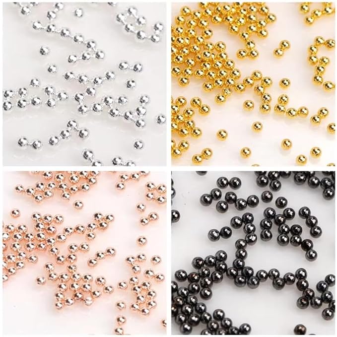 0.8mm Caviar Beads for Nails 6 Sizes Mini Small Stainless Steel Beads Nails Art Decorations Gun Grey Black Charms for Nails DIY Tool Nail Studs Accessories Gold Charms for Nails (Multicolor)