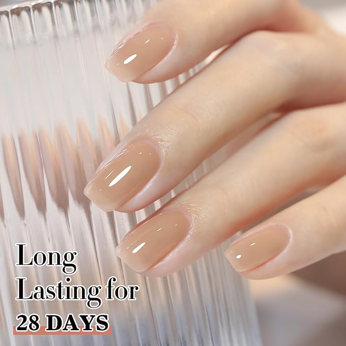 Double Rhythm Gel Polish 15ML Jelly Sheer Pastel Light Milky Color Pearl White Bottle 1 PC 0.5 OZ Full Size Nail Art Salon at Home (Translucent Tea-D1496)