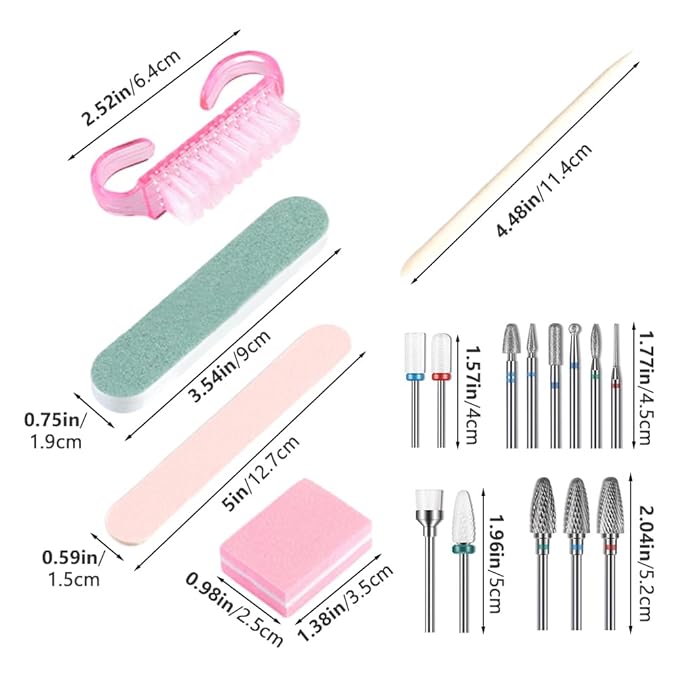 13Pcs Nail Drill Bits Set with 5 Manicure Tools, Drill-Bits for Nails, 3/32'' Professional Nail-Bits for Nail Drill Efile(COLOR:As shown)