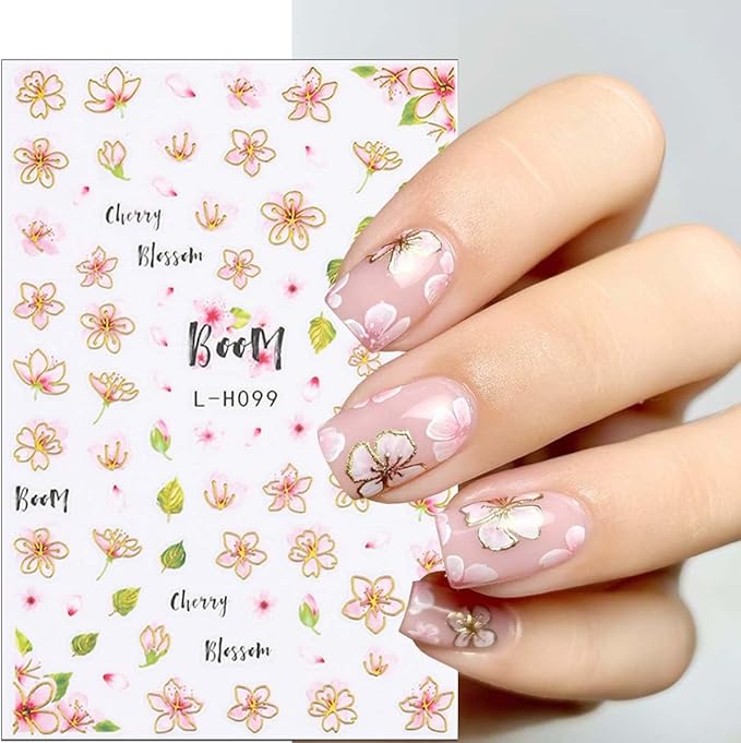 6 Sheets Flower Nail Art Stickers 3D Self Adhesive Spring Summer Nails Decals Butterfly Tulip Cherry Blossom Design Flower Nail Stickers Floral Sticker for Women Daily Manicure Supplies