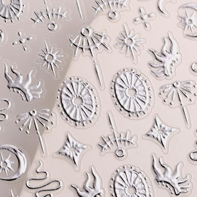 3D Celestial Nail Art Stickers, Gold and Silver Moon Star Design, Self-Adhesive Decals for DIY Nail Decoration, 2 Sheets