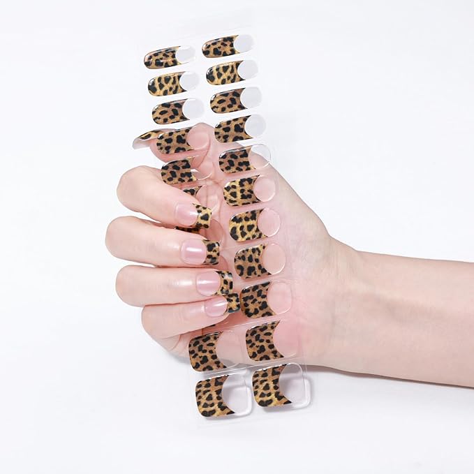 Nail Stickers, Gel Nail Strips with Manicure Tool Kit, 22 Pieces, Long Lasting, Chip Resistant, UV Free, Leopard Luxe