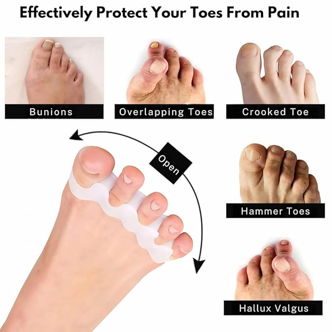 6 Pcs Silicone Toe Separators & Toe Spacers for Men & Women Gel Toe Separators for Overlapping Toes Bunions & Bent Toes Toe Spreader & Toe Stretcher for Alignment, Pain Relief Balance & Relaxation