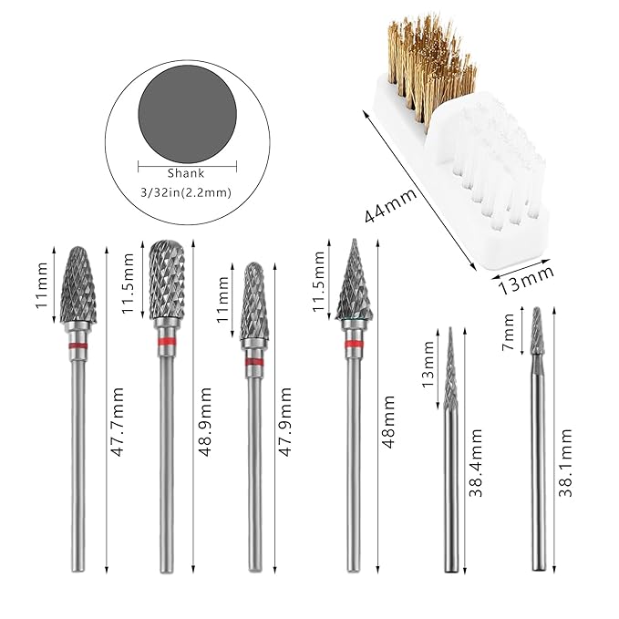 dophee 6 Pack Nail Drill Bits Set for Acrylic Nails, 3/32" Shank Electric Nail Grinding Head Polishing Remover Tool for Nail Art Salon Cuticle Cleaner, Fine Grit, Red