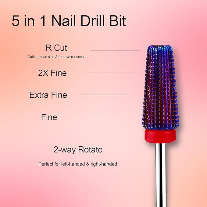 Nail Drill Bits, CORFULRA 5 in 1 Nail Drill Bit Tornado Nail Drill Bit Tungsten Carbide Cuticle Bit, Professional 3pcs Drill Bits for Nails,Acrylic Gel Remover,Under Nail Cleaner Callus Clean, Purple