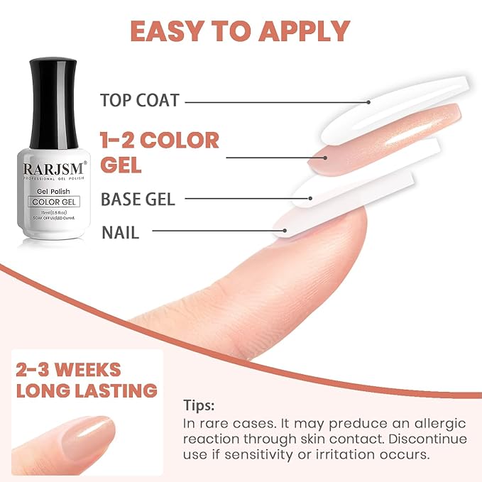 RARJSM Nude Glitter Gel Nail Polish Sheer Orange Pink Gold Shimmery Milky Jelly Gel Polish Neutral Color Skin Tone 15ml Sparkle Pigments Gel Soak off UV LED Cured for Home Salon DIY Nail Art