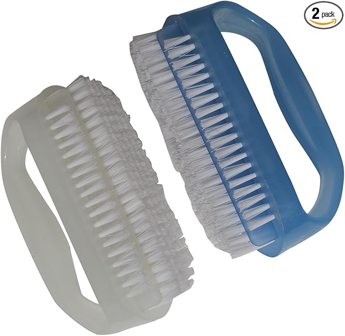 Coralpearl Nail Brushes X 2 for Cleaning Hand Finger Foot Toe with Cuticle Remover, Small Scrubber Cleaner with Handle, Soft Scrub Set for Fingernail Manicure, Toenail Pedicure, Gardener, Mechanic
