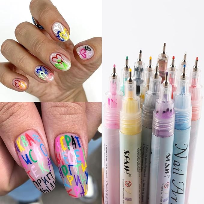 Nail Art Graffiti Pen Set 12Pcs Waterproof Painting Marker Pen Black White Drawing Gel Liners Quick Dry Dotting Pen Nails Professional Material For Manicure