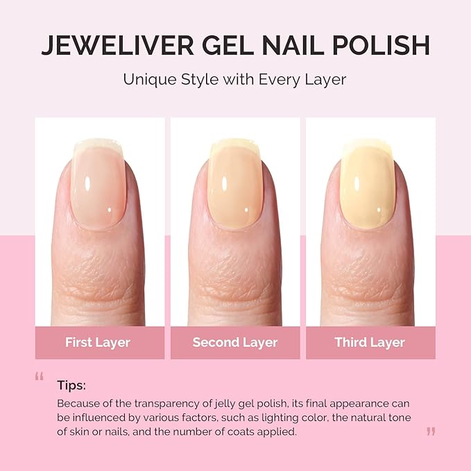 MelodySusie Beige Gel Nail Polish, 0.5Fl.oz Jeweliver Jelly Gel Polish Translucent Plastel White Yellow Neutral Color Soak Off UV LED Gel Polish Nail Art Design Manicure Salon DIY At Home JFR57