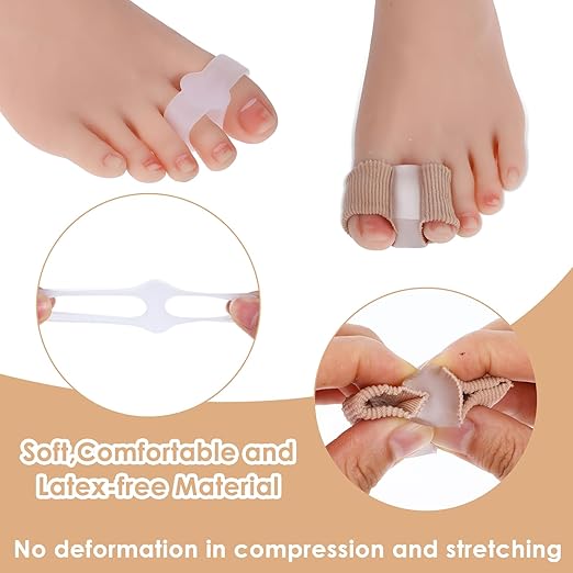 4pcs Gel Toe Separators Bunion Corrector with 2 Loops Big Toe Spacers Overlapping Toes Spacers Hammer Toe Straightener Soft Breathable Elasticity Bunion Spacers for Women Men Relieve Foot Pain