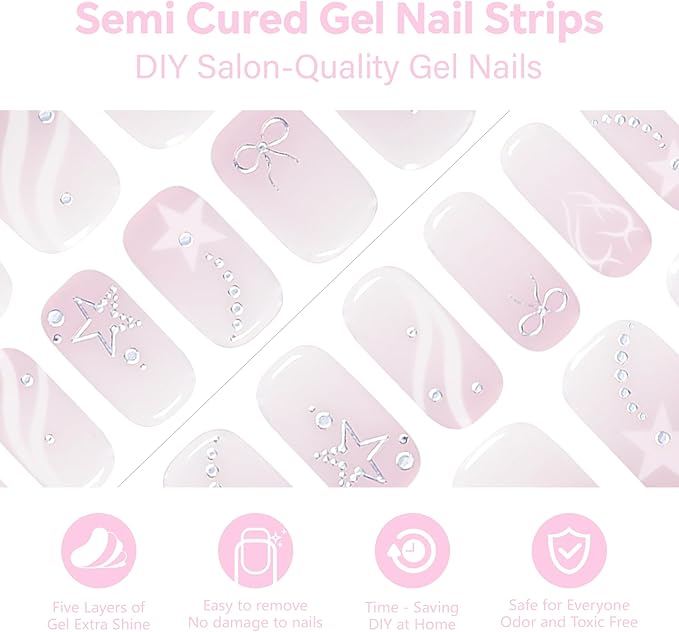 Semi Cured Gel Nail Strips-Festive Gel Nail Strips Christmas(Pearl Pink Gradient)
