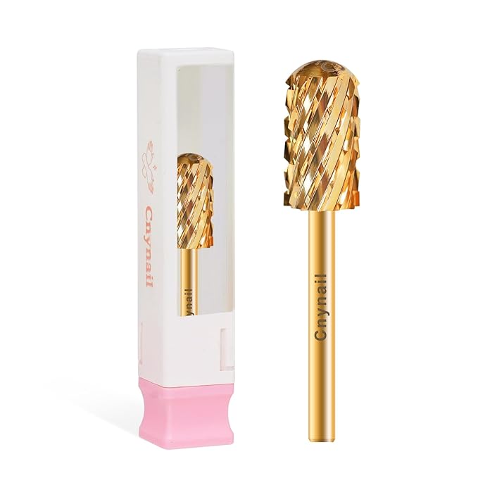 3/32" Large Barrel Smooth Round Top Tungsten Carbide Nail Drill Bit Safety Bit for Gel & Acrylic Removal, 2-Way Rotating Efile Tip, Salon Electric File Accessory (3XC Grit, Gold)