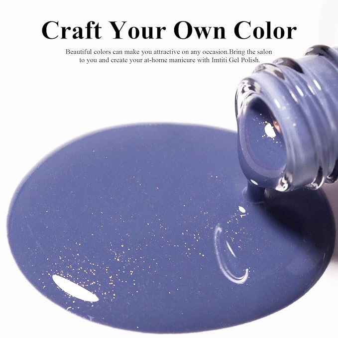 Imtiti Glitter Gel Nail Polish, 0.5 Fl Oz Blue Glitter Gel Polish Soak Off LED U V Gold Shimmer Sparkle Nail Gel Polish DIY Nail Art Starter Manicure Salon Gel Nail Polish Kit
