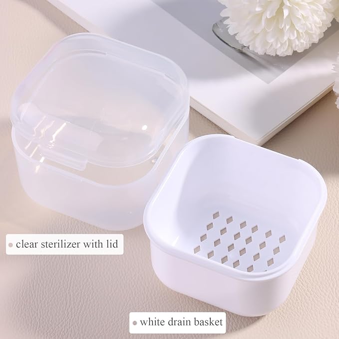 1Pcs Nail Tool Sterilizer, Nail Drill Bits Cleaning Box Disinfection Container For Nail Art Accessories Manicure Sterilization Tray Salon Supplies Sterilizer Cup With Drain Basket (white)