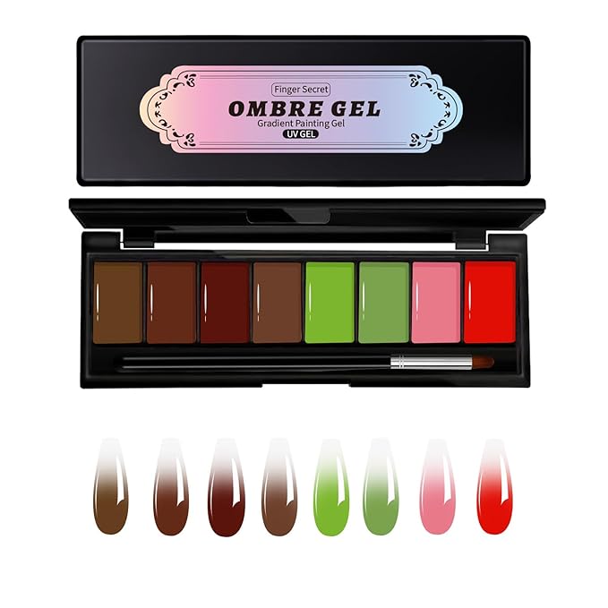 Finger Secret 8 Colors Ombre Gel Pat Nail Polish Set,Ombre Pigment for Nails,Gradient Painting Gel with 50Pcs Nail Sponges for 3D Gels Nail Art can be Painted in Salon or Home Use