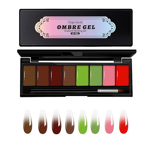 Finger Secret 8 Colors Ombre Gel Pat Nail Polish Set,Ombre Pigment for Nails,Gradient Painting Gel with 50Pcs Nail Sponges for 3D Gels Nail Art can be Painted in Salon or Home Use
