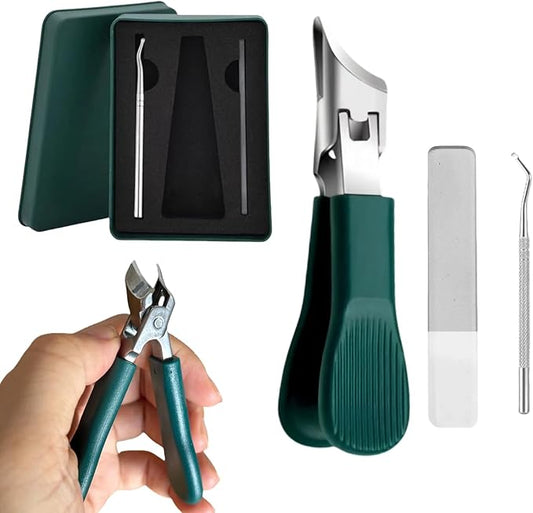 Eagle Beak Beveled Nails Clippers-Wide Jaw Opening Anti-Splash Slanted Nail Clipper,for Thick Nails and Ingrown Care,Edge Nail Clippers 3-Piece Set for Men Women