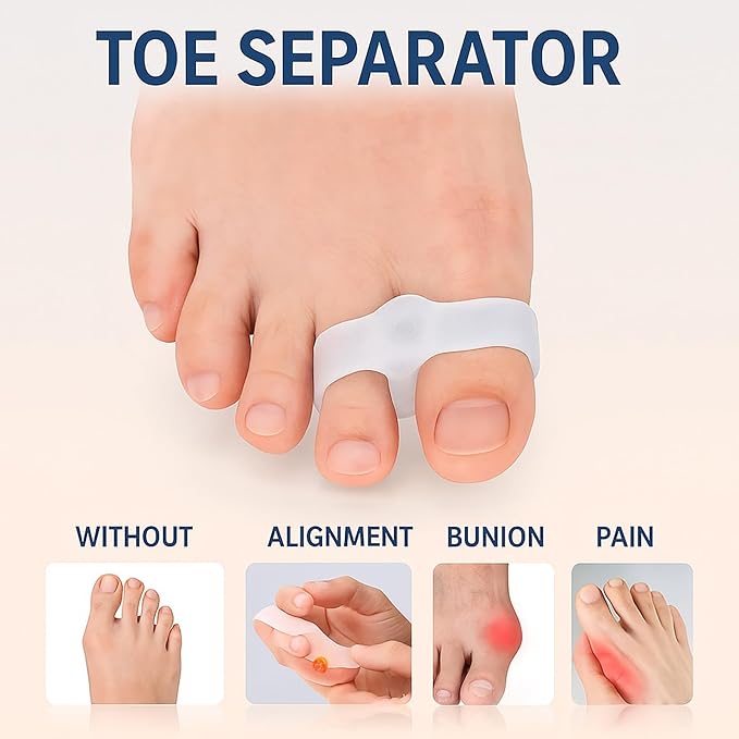 8pcs Silicone Toe Separators, Soft Toe Spacers Corrector with 2 Loops for Men & Women Straighten Overlapping Toes